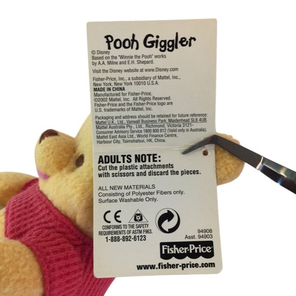 Vintage Fisher Price Disney Pooh Giggler Plush 6" Stuffed Animal w/Tags 2002 - Picture 8 of 8